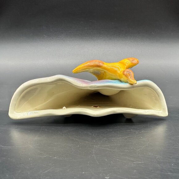 Vintage Wall Pocket Vase Mid Century Decor Flying Duck Blue Yellow Bird USA - Picture 3 of 11